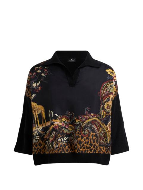 Etro wool-blend sweater with placed animal and Paisley-print