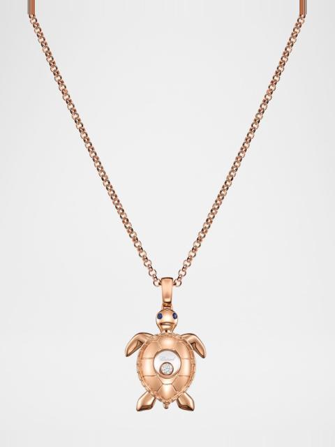Chopard 18K Rose Gold Happy Diamonds Sapphire Turtle Pendant Necklace