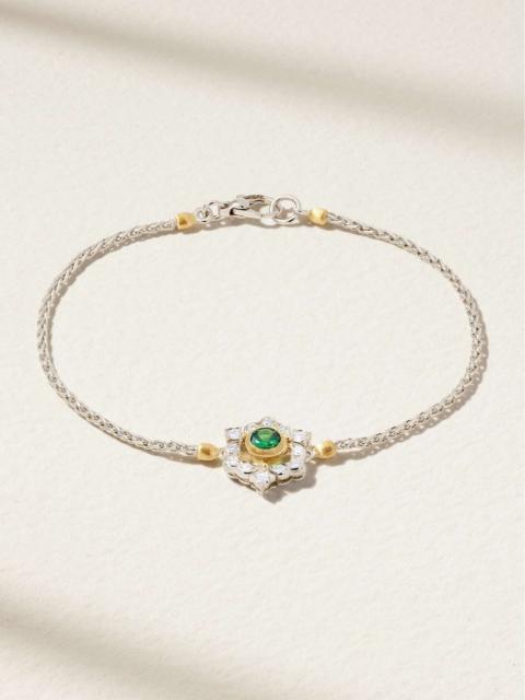 Buccellati Ghirland 18-karat white and yellow gold, diamond and tsavorite bracelet Green