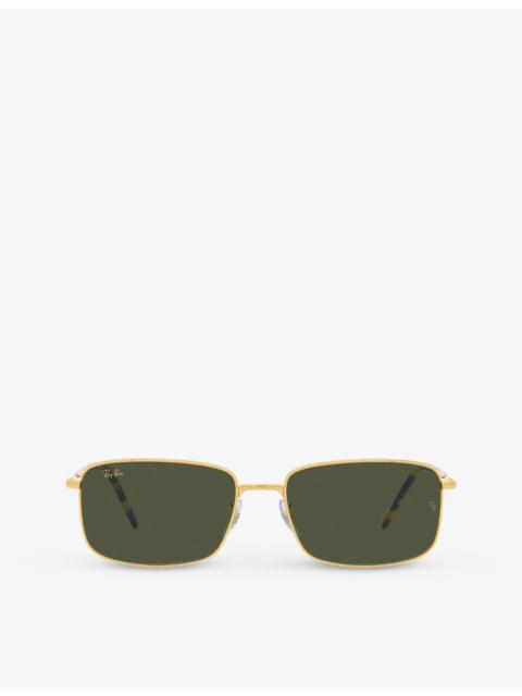 Ray-Ban RB3717 rectangle-frame polished gold-metal sunglasses