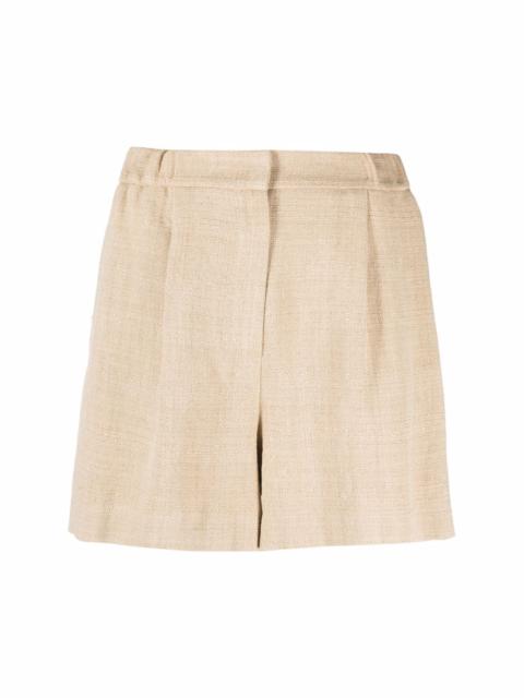 pleated linen-blend shorts