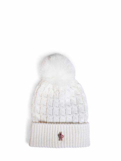 Moncler Grenoble Ivory cable-knit wool pom-pom beanie