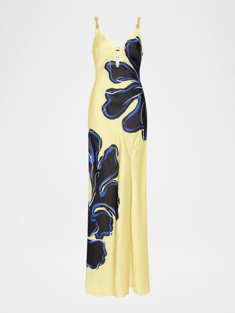 REBECCA VALLANCE Indigo Bloom Chain-Embellished Maxi Dress