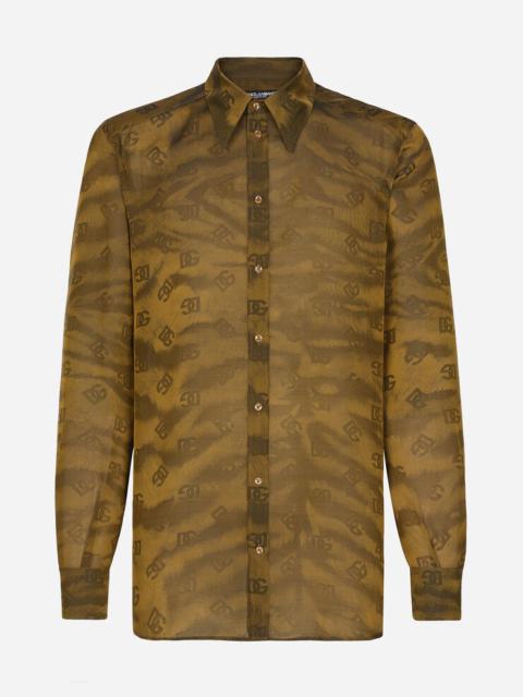 Silk jacquard Martini-fit shirt with DG logo and tigers