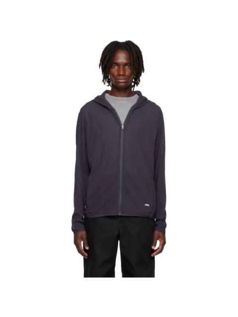 AMOMENTO Gray Mesh Hooded Zip Jacket