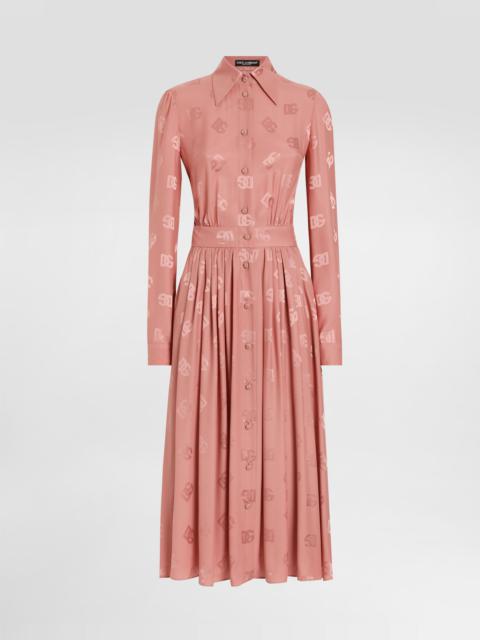 Dolce & Gabbana Silk satin jacquard shirt dress with DG logo