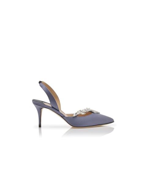 Manolo Blahnik Grey Satin Jewel Buckle Slingback Pumps
