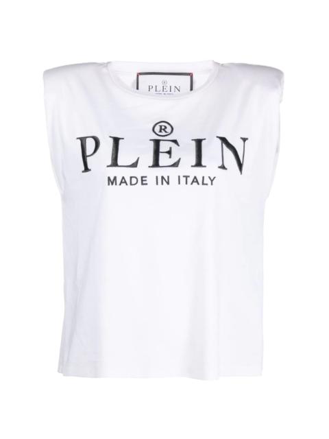 PHILIPP PLEIN logo-print shoulder-pad tank top