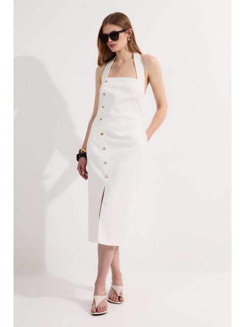 KAREN MILLEN Tailored Denim Halter Neck Pencil Midi Dress