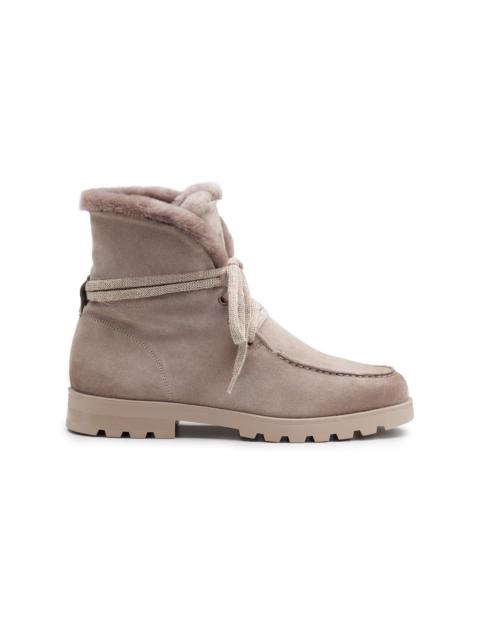 Santoni Women's dove grey suede ankle boot with fur
