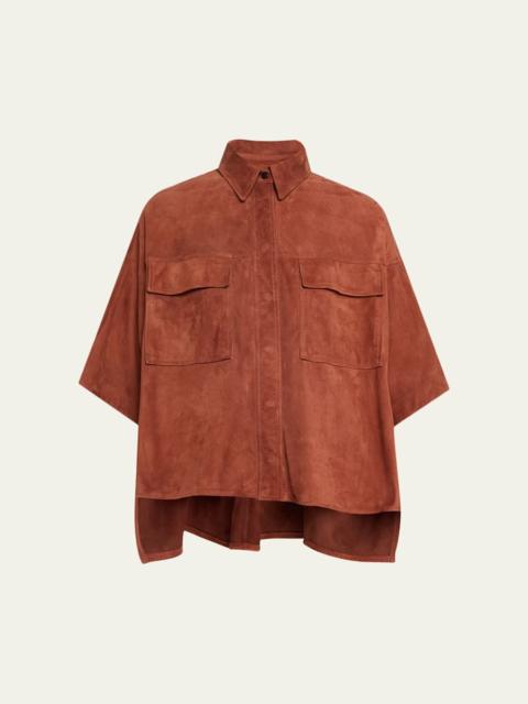 Brunello Cucinelli Suede Short-Sleeve Oversized Utility Shirt