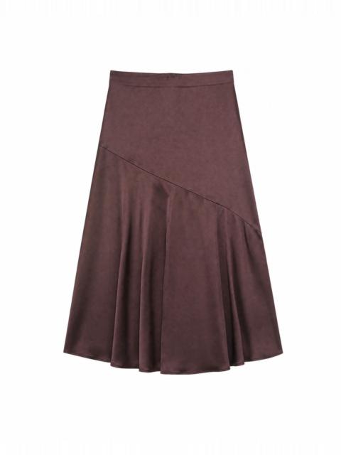 The Kooples SATIN MIDI SKIRT WITH A BROWN AND GOLD CHAIN