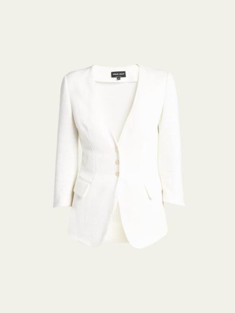 GIORGIO ARMANI Snap Button Three-Quarter-Sleeve Viscose Blazer