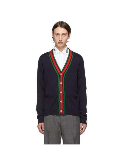 GUCCI Navy Wool Web Stripe Cardigan