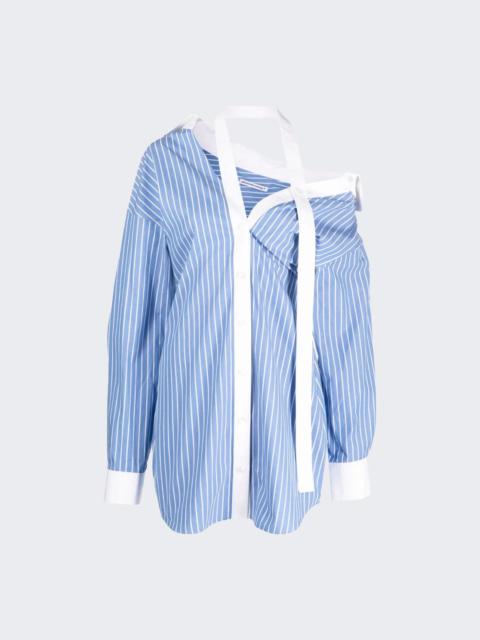Striped Off-shoulder Shirt Dress Blue And White