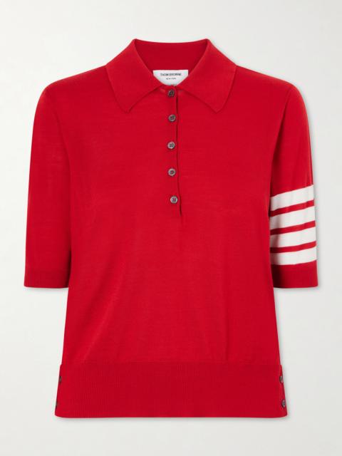 Thom Browne Grosgrain-trimmed Striped Wool Polo Shirt
