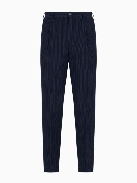 GIORGIO ARMANI Viscose-blend seersucker double-pleat trousers