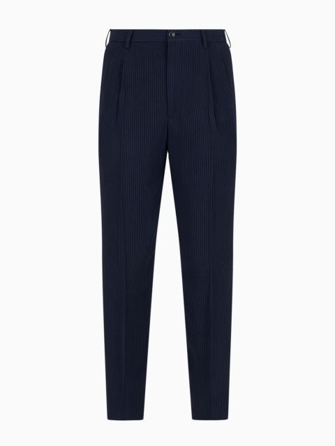 Viscose-blend seersucker double-pleat trousers