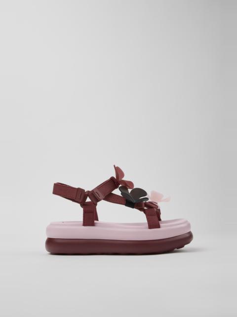 CAMPER Twins Burgundy Textile Sandals for Women.