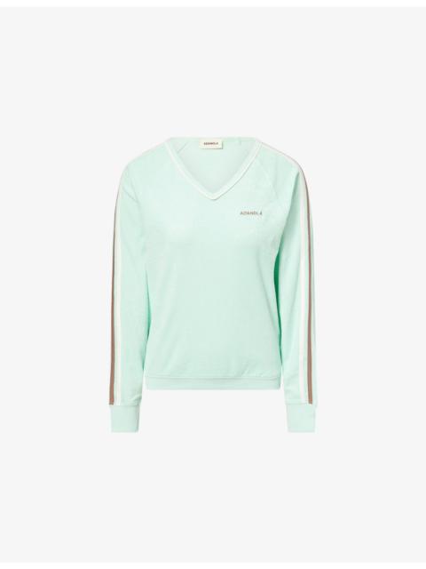 ADANOLA Terry Towel V-Neck Cotton Sweatshirt