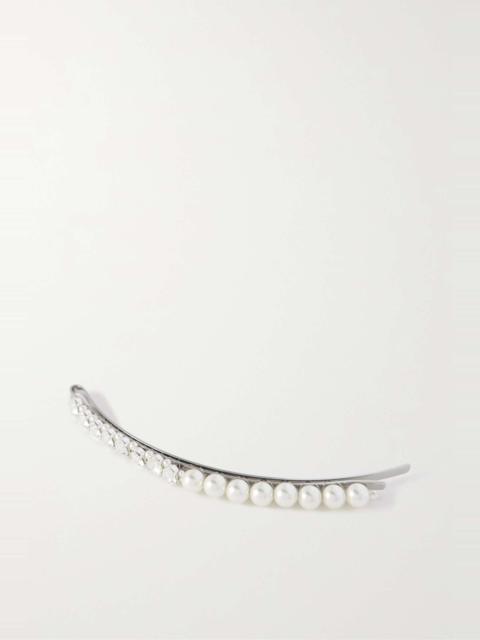 Faux pearl-embellished silver-tone crystal hair slide