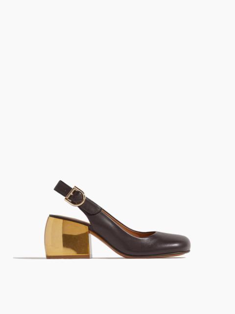 Sling Back Pump with Gold Heel in Bordeaux