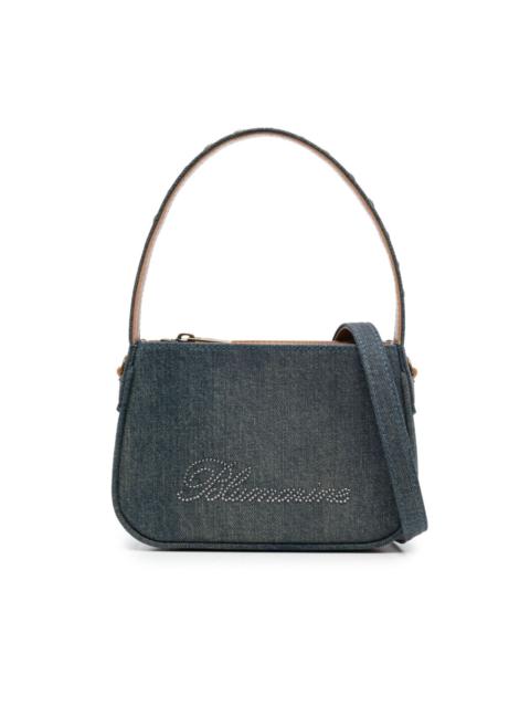 rhinestone-logo denim mini bag