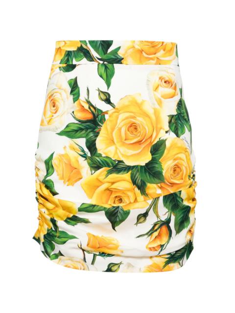 rose-print charmeuse miniskirt