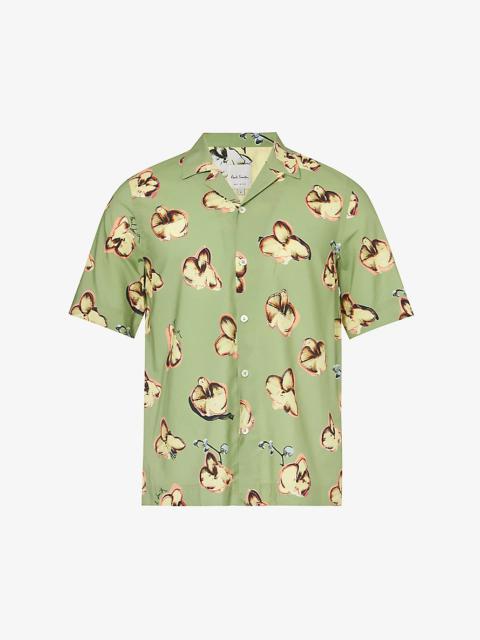 Orchid graphic-print camp-collar woven shirt