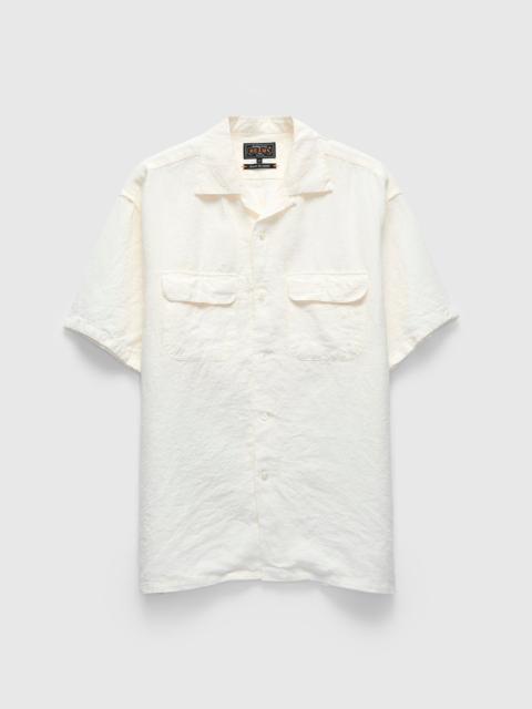 BEAMS PLUS 1/40 Linen Open Collar Shirt in White