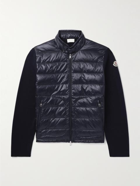 Moncler Slim-Fit Logo-Appliquéd Quilted Nylon-Panelled Wool Down Cardigan