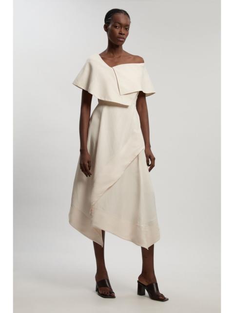 KAREN MILLEN Premium Viscose Linen Tailored Asymmetric Neck Full Skirted Midi Dress