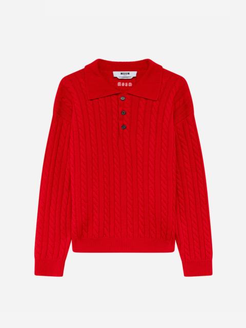 MSGM Cashmere wool blend polo with braided pattern