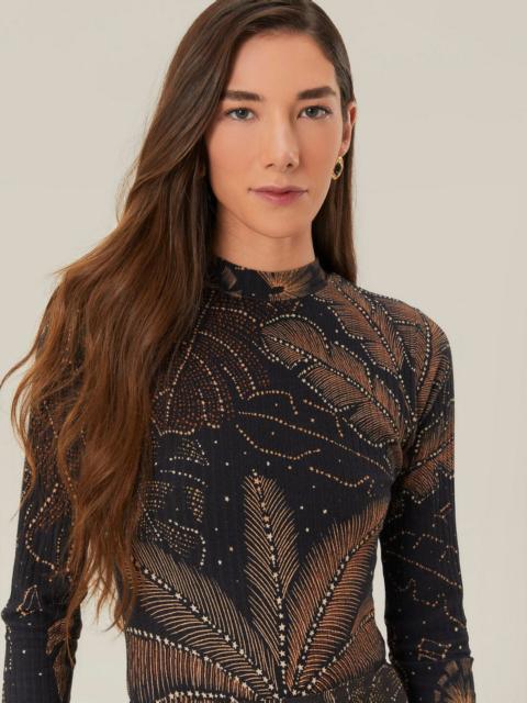 FARM RIO Black Golden Foliage Bodysuit