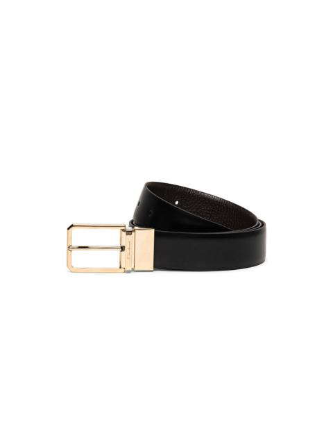 Santoni Reversible and adjustable smooth black and tumbled brown leather belt