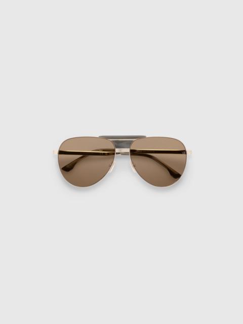 Victoria Beckham Oversized Metal And Acetate Pilot Frame In Gold Khaki