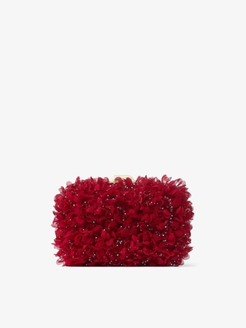 JIMMY CHOO Cloud
Ruby Red Satin Clutch Bag with Petal Embroidery