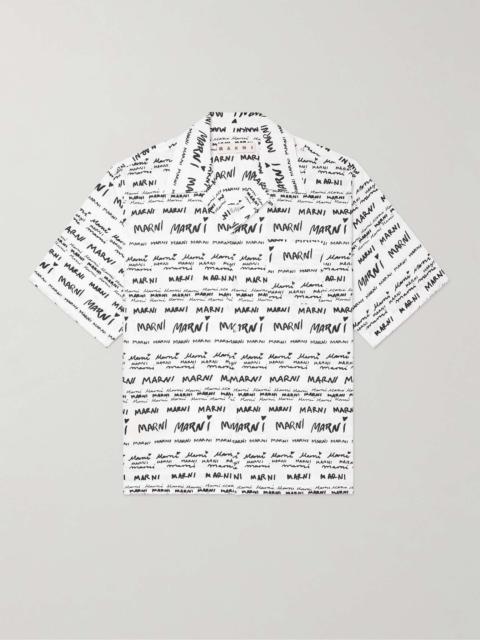 Convertible-Collar Logo-Print Cotton-Poplin Shirt
