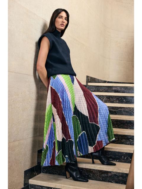 KAREN MILLEN Harper's Bazaar Satin Geo Print Pleated Midi Skirt