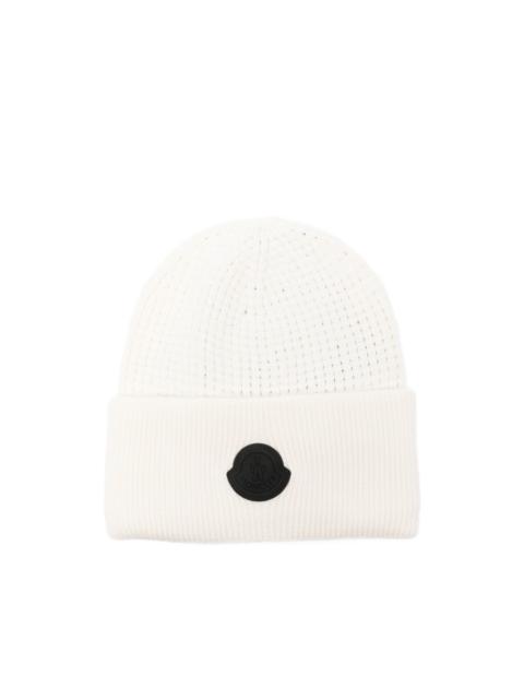Moncler logo-patch waffle-knit beanie