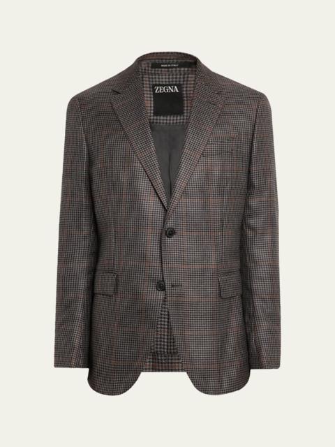 ZEGNA Men's Cashmere and Silk Houndstooth Check Sport Coat