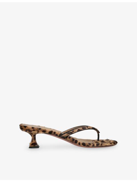 Amina Muaddi Juliette Thong 45 Pony-Hair Heeled Sandals