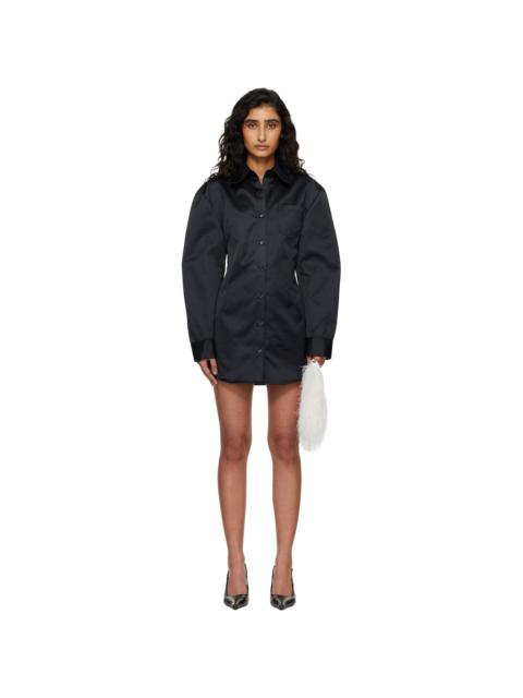 The Frankie Shop Black Akita Satin Cinched Shirt Minidress