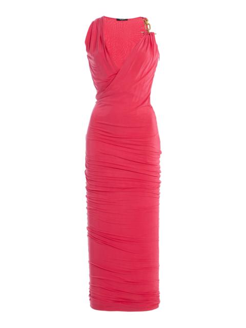 Balmain Draped Jersey Long Dress fuchsia