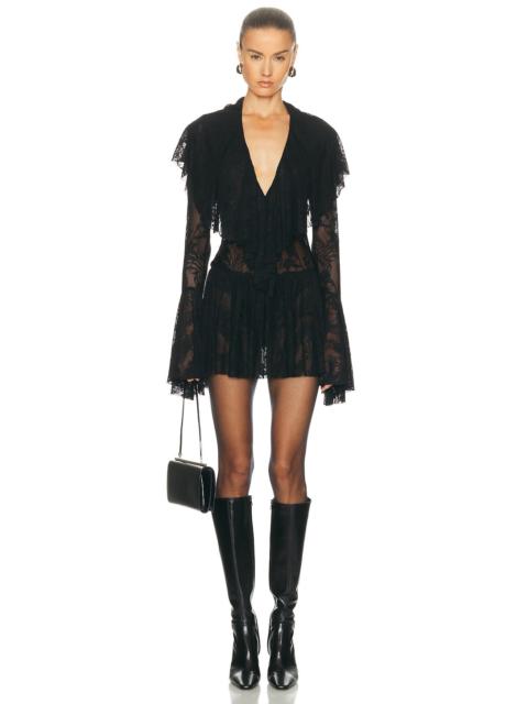 for FWRD For Fwrd Long Sleeve Deep V Ruffle Mini Dress
