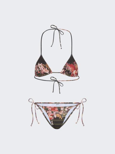 Jean Paul Gaultier String Bikini Set Khaki Marinière Grape Print