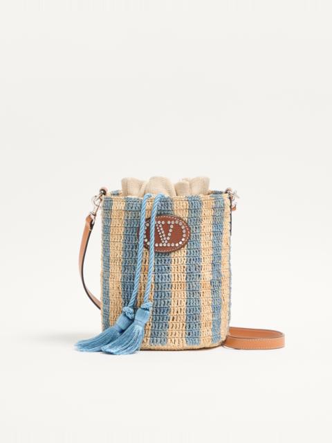 VALENTINO GARAVANI SMALL BUCKET BAG IN STRIPED RAFFIA