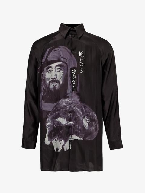 Yohji Yamamoto Graphic-print relaxed fit silk shirt