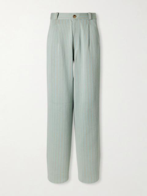 GUEST IN RESIDENCE Carpenter Pinstriped Cotton And Silk-blend Knit Straight-leg Pants