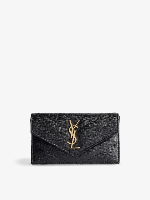 Saint Laurent Cassandre Fragments Zipped Card Case in Shiny Leather